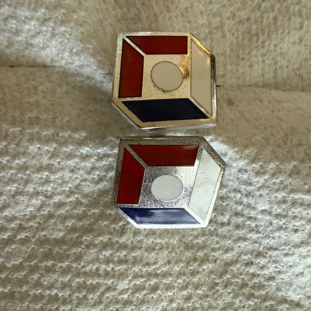 Red White Blue & Metal Flat Dimensional Square Cufflinks
